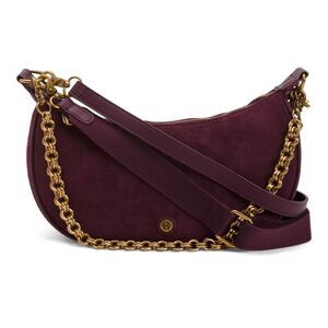 HOH 1960 Chocolate Valerie Faux Suede Double Zip Chain Detail Shoulder Bag
